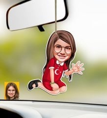 Kişiye Özel Kız Çocuk Karikatürlü Ahşap Araba Dikiz Ayna Süsü-2