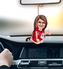 Kişiye Özel Kız Çocuk Karikatürlü Ahşap Araba Dikiz Ayna Süsü-2