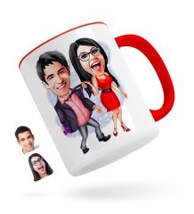 Kişiye Özel Sevgililer Karikatürlü Kırmızı Kupa Bardak-4
