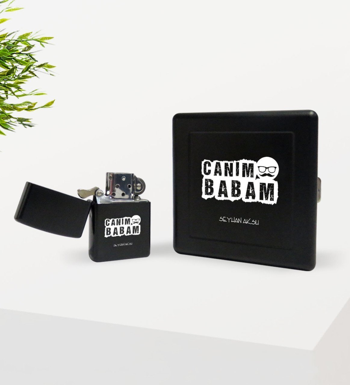 Kişiye Özel Canım Babam Tasarımlı Siyah Metal Sigara Tabakası ve Benzinli Çakmak Seti-6