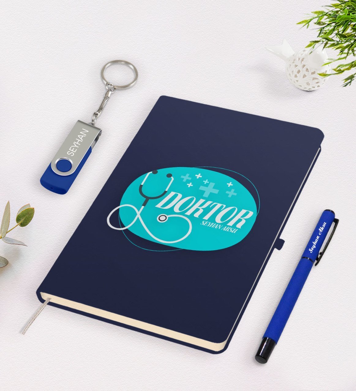 Kişiye Özel Doktor Temalı Lacivert Defter Kalem 32gb USB Bellek Hediye Seti-14