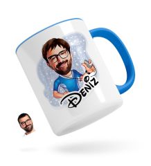 Kişiye Özel Erkek Antrenör Karikatürlü Mavi Kupa Bardak-1