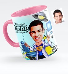 Kişiye Özel Bay Diş Hekimi Karikatürlü Pembe Kupa Bardak - 1