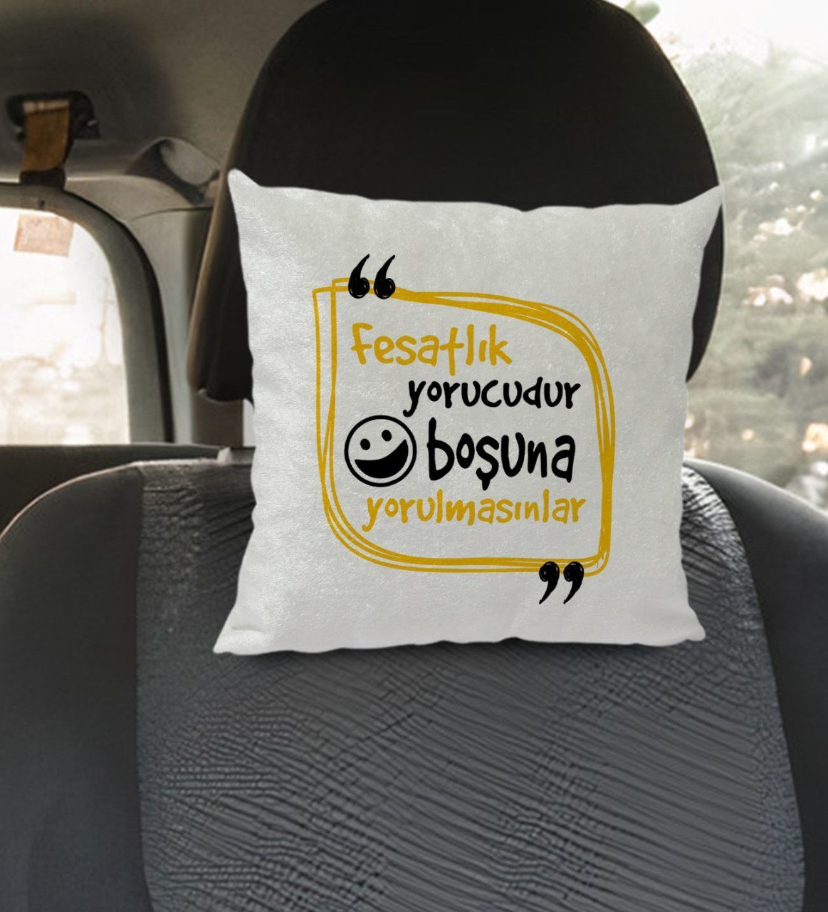 BK Gift Esprili Kare Araç Koltuk Yastığı-2