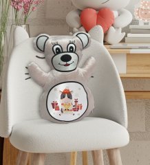 BK Gift Sevimli İnek Tasarımlı Krem Ayıcık Yastık-1
