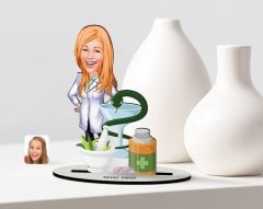 Kişiye Özel Kadın Eczacı Karikatürlü Ahşap Biblo Model-2