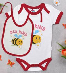 BK Kids Be Kind Tasarımlı Kırmızı Bebek Body Zıbın ve Mama Önlüğü Hediye Seti-2