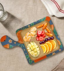 BK Gift Portakal Tasarımlı Kare Şeklinde Doğal Ahşap Servis ve Sunum Tabağı Model 1
