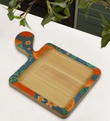 BK Gift Portakal Tasarımlı Kare Şeklinde Doğal Ahşap Servis ve Sunum Tabağı Model 1