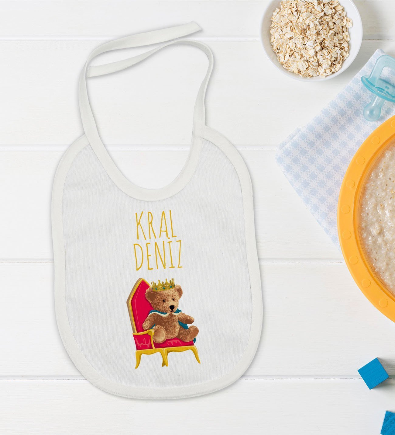 BK Kids Kişiye Özel Kral Tasarımlı Bebek Mama Önlüğü - Model 1