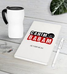 Kişiye Özel Canım Babam Beyaz Defter Kalem Termos Mug Seti-6