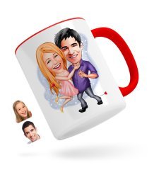 Kişiye Özel Sevgililer Karikatürlü Kırmızı Kupa Bardak-3