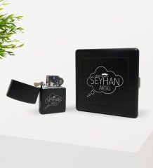 Kişiye Özel Canım Babam Tasarımlı Siyah Metal Sigara Tabakası ve Benzinli Çakmak Seti-1