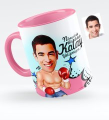 Kişiye Özel Bay Boksör Karikatürlü Pembe Kupa Bardak - 1