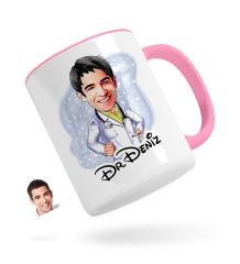 Kişiye Özel Erkek Doktor Karikatürlü Pembe Kupa Bardak-1