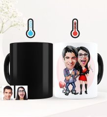 Kişiye Özel Sevgililer Karikatürlü Sihirli Kupa Bardak - 1