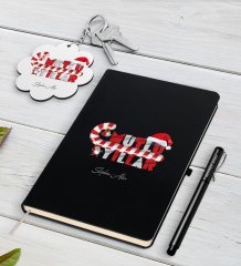 Kişiye Özel Yılbaşı Mutlu Yıllar Siyah Defter Kalem ve Anahtarlık Hediye Seti-2