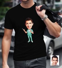 Kişiye Özel Bay Cerrah Karikatürlü Siyah T-Shirt