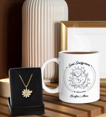 BK Gift Kişiye Özel İsimli Anneler Günü  Beyaz Kupa ve Papatya Kolye Hediye Seti, Anneler Günü Hediyeleri, Anneye Hediye-8