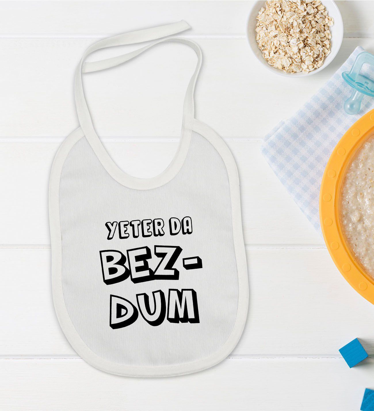 BK Kids Bezdum Tasarımlı Beyaz Bebek Mama Önlüğü-3