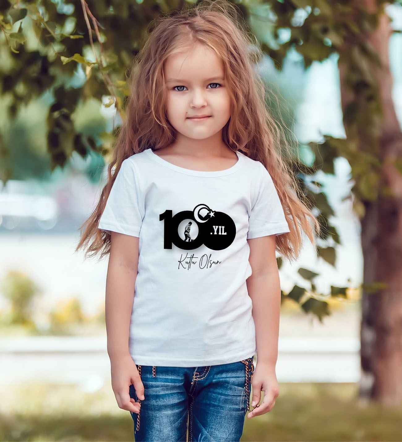 BK Gift 29 Ekim Tasarımlı Kız Çocuk Beyaz T-shirt-11, Arkadaşa Hediye, 29 Ekim Hediyesi Hediyesi, Trend Tişört, 100.Yıl Hediyesi