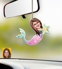 Kişiye Özel Deniz Kızı Karikatürlü Ahşap Araba Dikiz Ayna Süsü