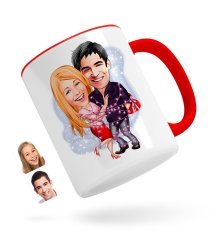 Kişiye Özel Sevgililer Karikatürlü Kırmızı Kupa Bardak-2