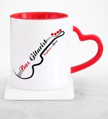Kişiye Özel Mesleki Bas Gitarist Kırmızı Kalpli Kupa Bardak - 2
