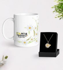 Kişiye Özel Papatya Temalı En İyi Öğretmen Kupa Ve Papatya Kolye Hediye Seti-1