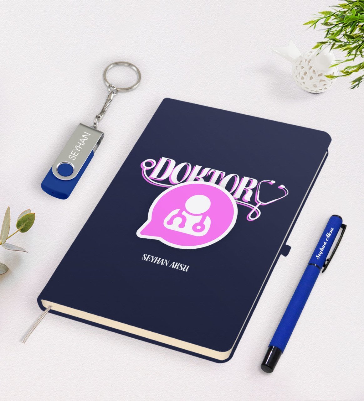 Kişiye Özel Doktor Temalı Lacivert Defter Kalem 32gb USB Bellek Hediye Seti-12