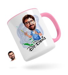Kişiye Özel Erkek Diş Hekimi Karikatürlü Pembe Kupa Bardak-4