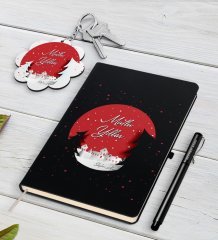 Kişiye Özel Yılbaşı Mutlu Yıllar Siyah Defter Kalem ve Anahtarlık Hediye Seti-1