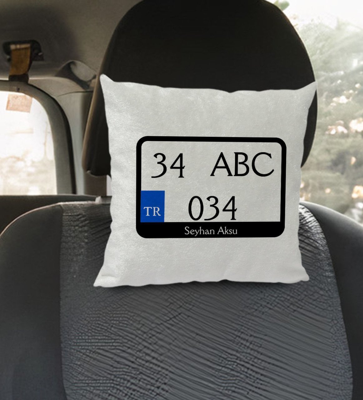 Kişiye Özel Plakalı Kare Araç Koltuk Yastığı-1