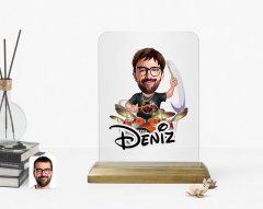 Kişiye Özel Erkek Baterist Karikatürlü Ahşap Standlı Çerçeve