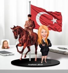 BK Gift Kişiye Özel Atatürk ve Erkek Öğretmen Temalı 2 Katmanlı Karikatürlü Ahşap Biblo- 1, Öğretmene Hediye, Öğretmenler Günü, 100. Yıl Hediyesi