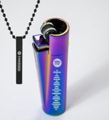 Kişiye Özel İsimli Spotify Barkodlu Mix-Icy Clipper Metal Çakmak ve Siyah Çubuk Bar Kolye-1