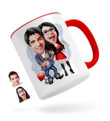 Kişiye Özel Sevgililer Karikatürlü Kırmızı Kupa Bardak-1