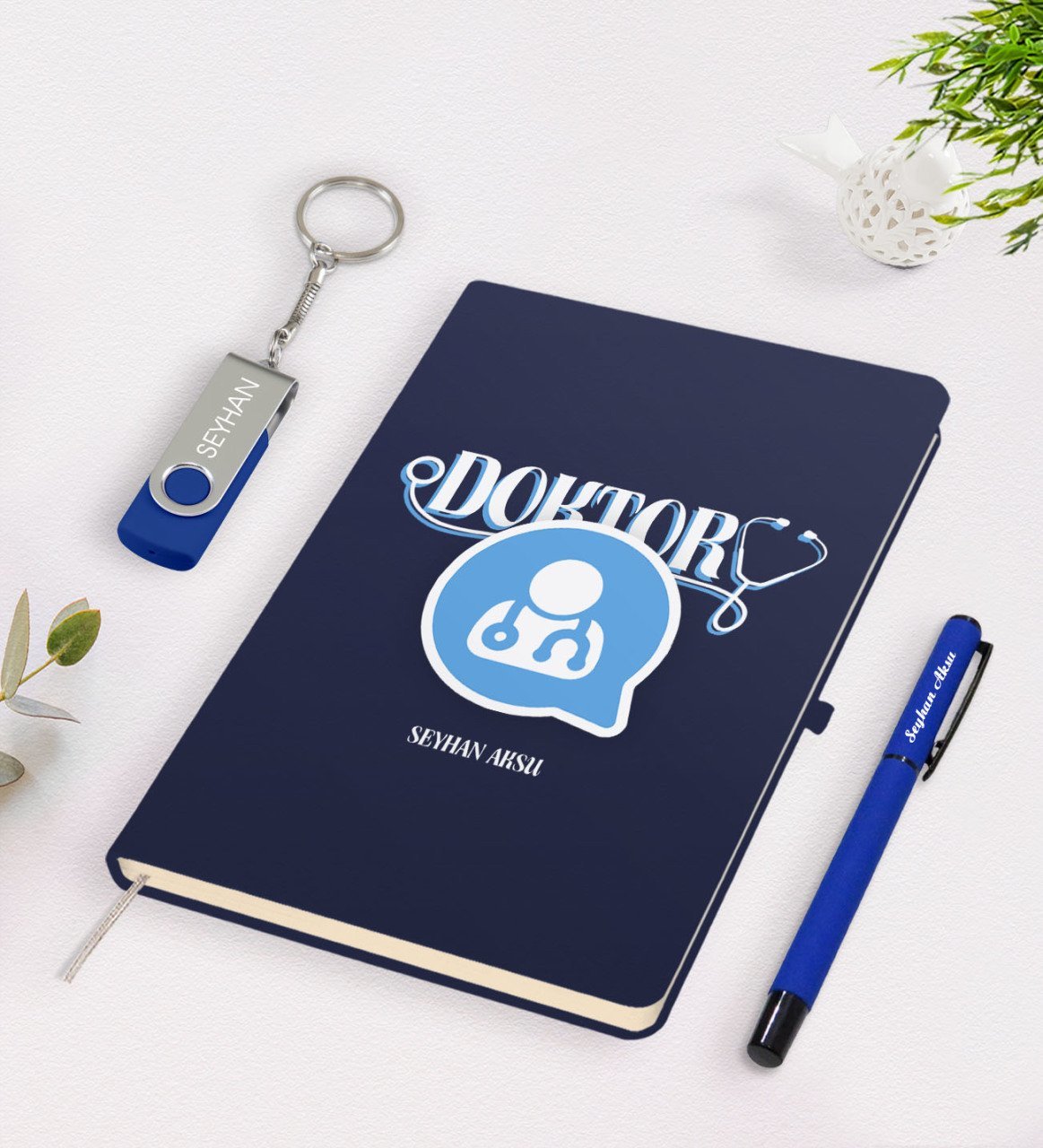 Kişiye Özel Doktor Temalı Lacivert Defter Kalem 32gb USB Bellek Hediye Seti-11