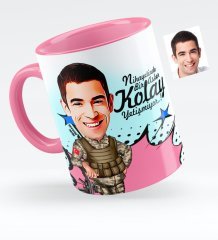 Kişiye Özel Bay Asker Karikatürlü Pembe Kupa Bardak - 2