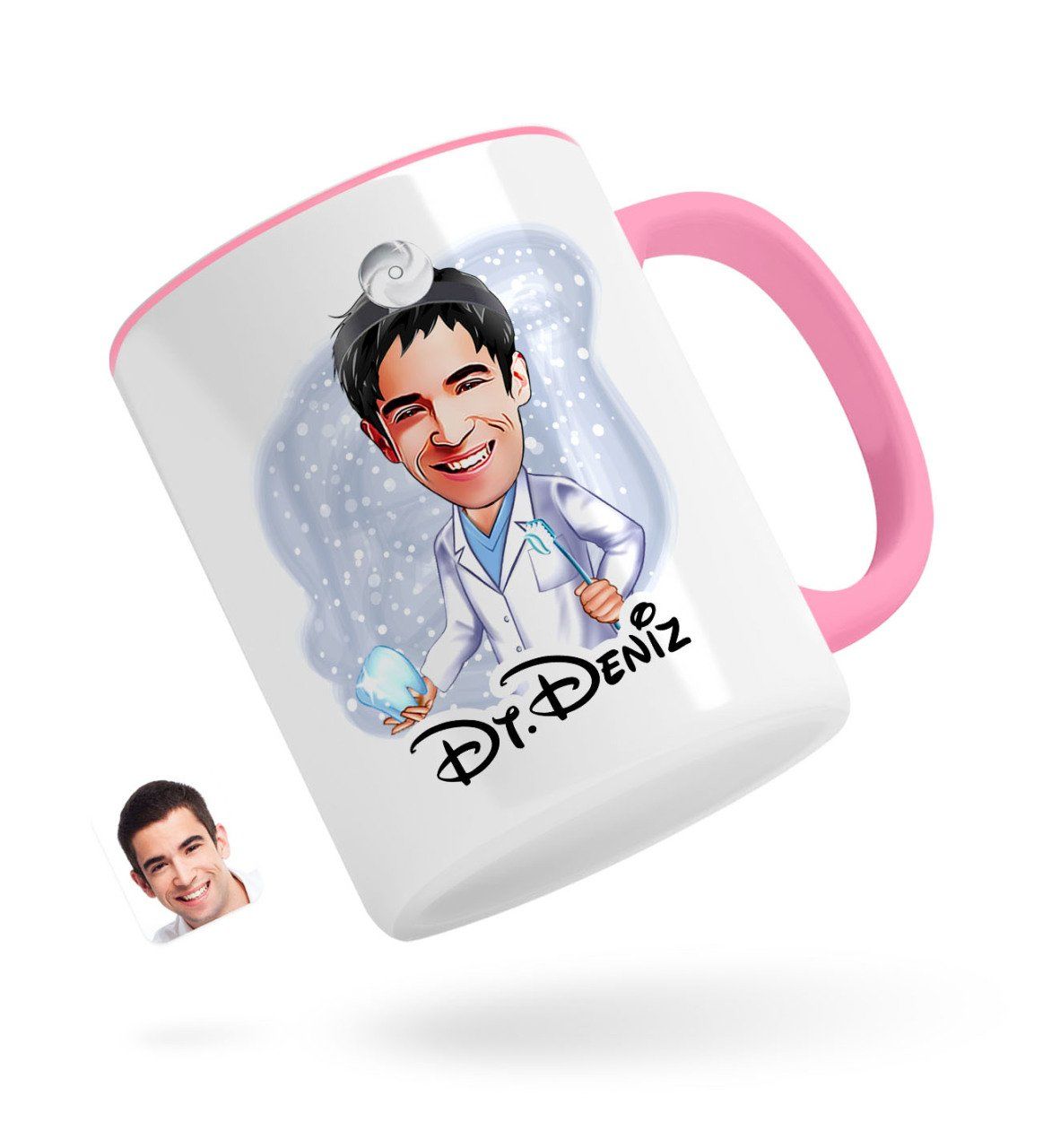 Kişiye Özel Erkek Diş Hekimi Karikatürlü Pembe Kupa Bardak-3