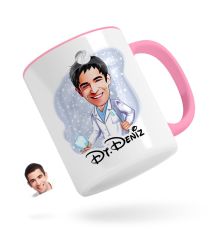Kişiye Özel Erkek Diş Hekimi Karikatürlü Pembe Kupa Bardak-3