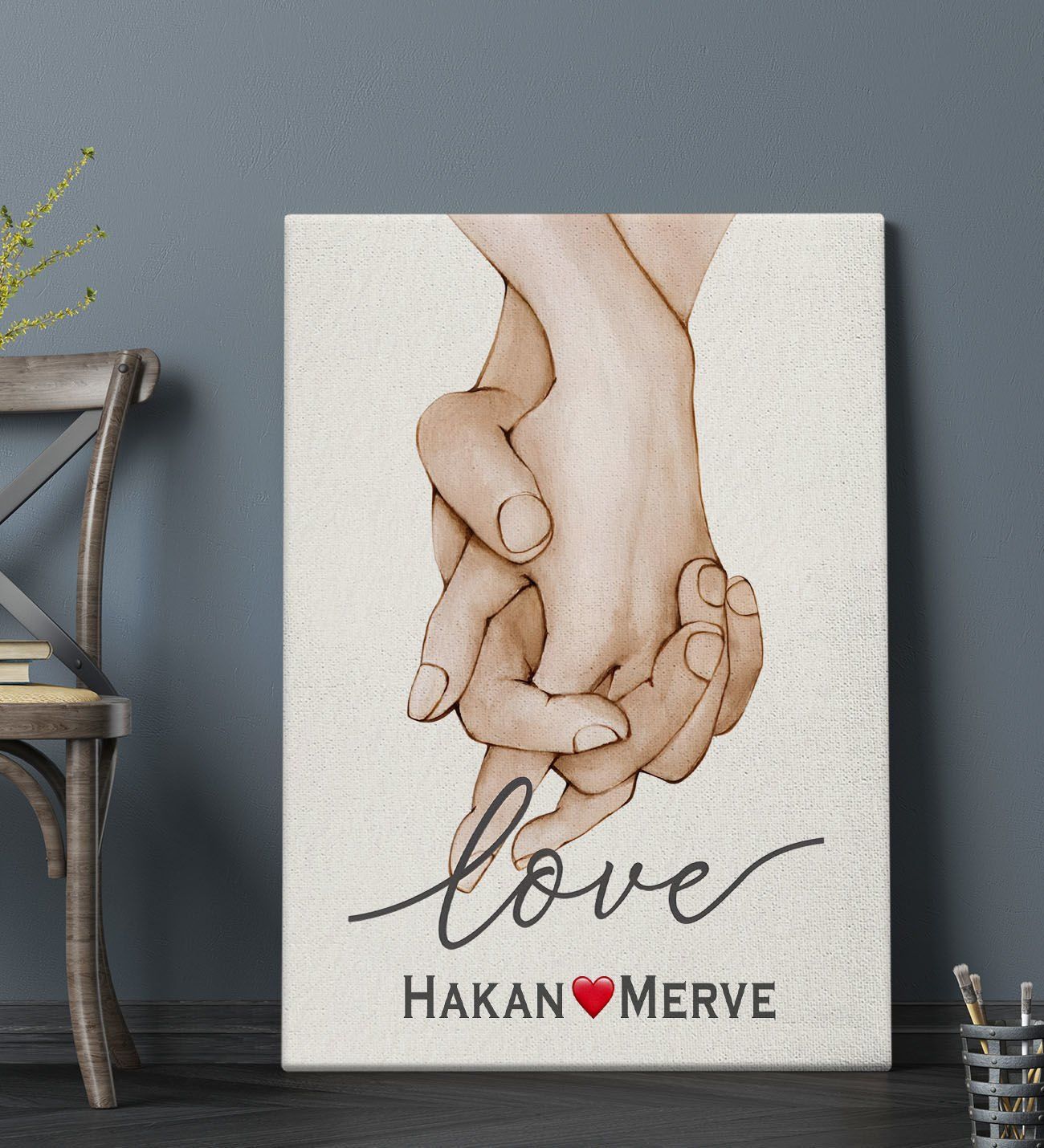 BK Gift Kişiye Özel Sevgili El Ele Tasarımlı Kanvas Tablo-2 (70x100), Sevgiliye Hediye, Sevgililer Günü Hediyesi
