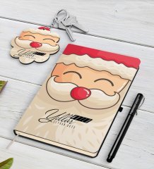 Kişiye Özel Noel Baba Siyah Defter Kalem ve Anahtarlık Hediye Seti-6