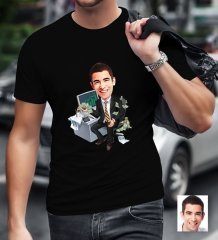 Kişiye Özel Bay Bankacı Karikatürlü Siyah T-Shirt-2