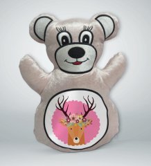 BK Gift Sevimli Geyik Tasarımlı Krem Ayıcık Yastık-1