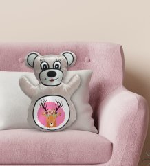 BK Gift Sevimli Geyik Tasarımlı Krem Ayıcık Yastık-1