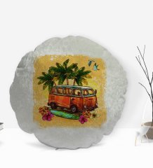 BK Gift Klasik Araç Tasarımlı Yuvarlak Dekoratif Kırlent Yastık-1