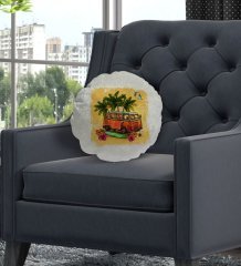 BK Gift Klasik Araç Tasarımlı Yuvarlak Dekoratif Kırlent Yastık-1