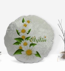 Kişiye Özel İsimli Papatya Temalı Yuvarlak Dekoratif Kırlent Yastık-8