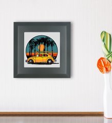 BK Gift Klasik Araç Tasarımlı Ahşap Çerçeveli Taş Duvar Dekoru-7